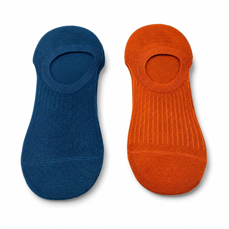 No-Show Invisible Socks by ANV Socks — 20% cotton, 75% polyester, 5% spandex. Ultra-low-cut no-show socks with ribbed texture and silicone heel grip to prevent slipping. Available in navy and rust. Ideal for loafers, flats, and casual shoes. Popular for dollar store and supermarket distribution.