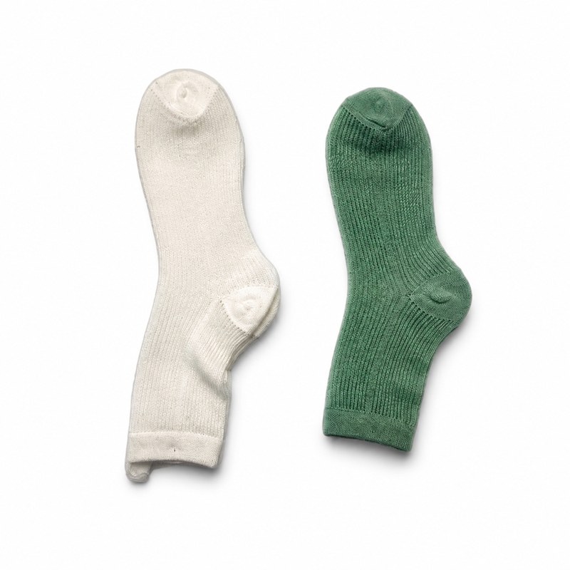 Ribbed Crew Socks by ANV Socks — 10% cotton, 85% polyester, 5% spandex. Lightweight ribbed crew socks in white and sage green. Breathable construction for everyday comfort. Suitable for supermarket multi-packs and dollar store channels.