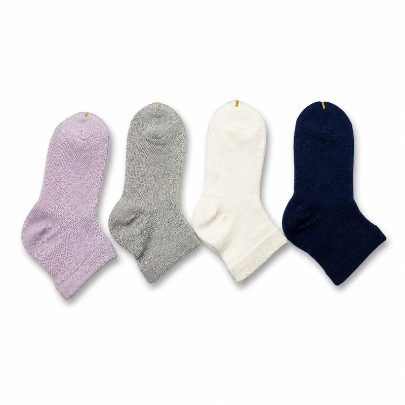 Mesh Ventilated Sport Socks by ANV Socks — 70% cotton, 25% nylon, 5% spandex. Athletic ankle socks with mesh ventilation panels in lavender, grey, cream, and navy with contrasting green accent tabs. Breathable cotton-nylon blend for sports and fitness. Suitable for multi-pack retail.